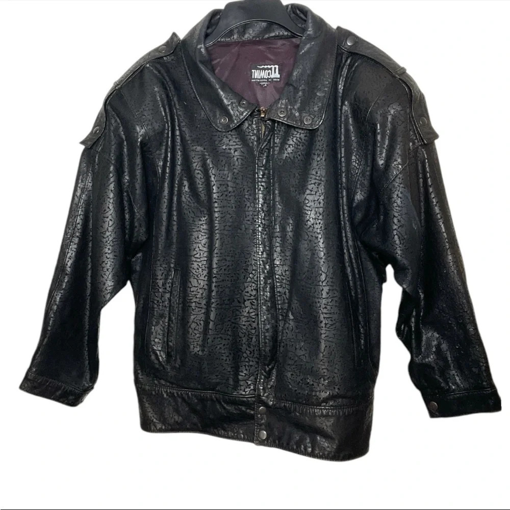 Vintage 80s Comint Argentina batwing etched Embossed Leather Jacket Men Large